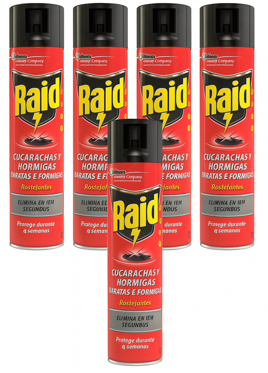 5 x Raid Kakerlaken, Schaben & Ameisen Insektizid 400ml